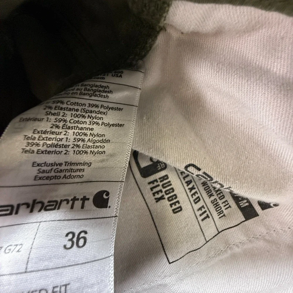 Carhartt Rugged Flex Canvas Relaxed Fit Cargo Shorts Men 36 Olive Green Workwear